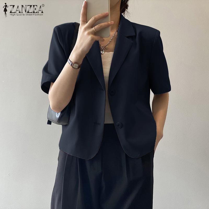 ZANZEA Damen Sommer Casual Revers Locker Kurzarm Bluse