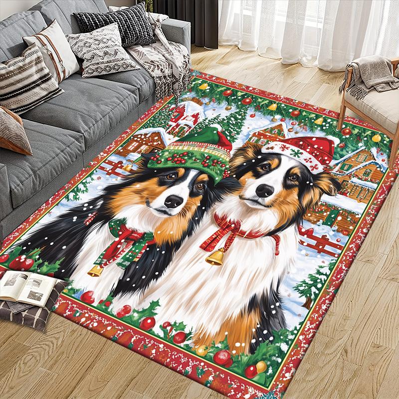 Weihnachtshund Heim Sofa Dekoration für Wohnzimmer & Schlafzimmer, Rutschfeste Spiel Flannel Bodenmatte für Spielzimmer