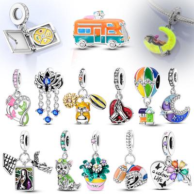 Neue Charms Perlen Kupferbeschichtet Passend für Armband Für Frau Schmuck Diy Lotusblume Mond Pizza Original Anhänger