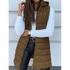 Autumn Winter Solid Color Hooded Zip Cotton Vest Women Mid-Length Plus Size Padded Gilet Coat