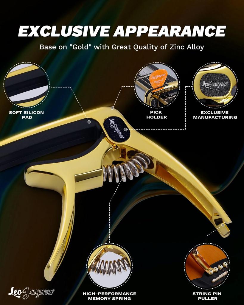 Leo Jaymz Guitar Capo for Zinc Alloy Metal Guitar Guitar Clamp for Bass Classical and Banjo Heavy-Duty Acoustic/Electric Guitars, Clip, Guitar,