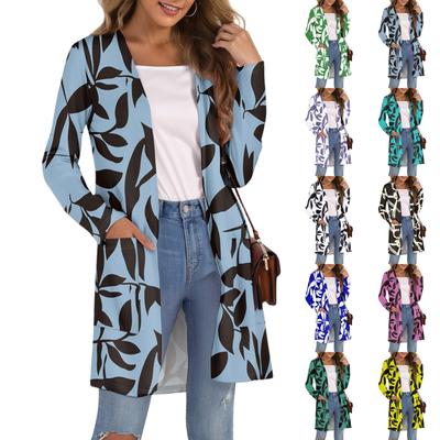 Damenmode Lässig Bequem Floral Bedruckt Mittellang Strickjacke Jacke