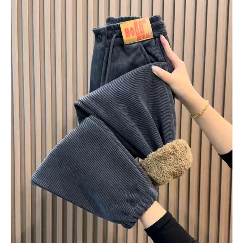 Women's Winter Korean-Style Plush Joggers with Lambswool Cuffs - Versatile & Fashionable Casual Sweatpants