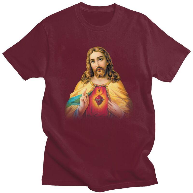 Custom Cool Sacred Heart Of Jesus T Shirt Men 100 Cotton Tshirt Casual Christian Catholic God Tees Streetwear Tshirt