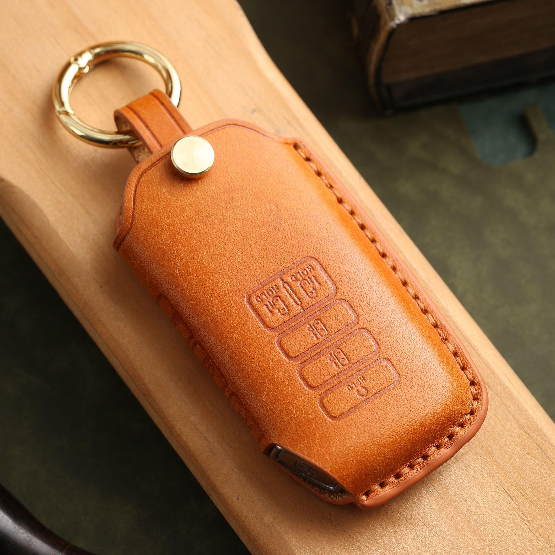 

Индивидуальный чехол для ключа коммерческого автомобиля Kia, высококачественная кожаная сумка для ключей автомобиля, сшитая вручную, кольцо-ракушка оранжевый