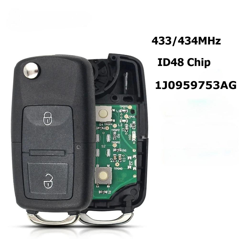 Remote Car Key For VW Bora Golf Polo Passat Touran Seat Skoda/ 433MHz/ ID48 Chip /1J0959753AG
