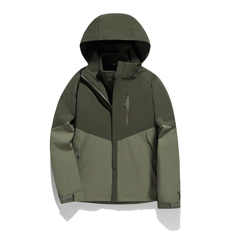 Unisex Color Block 3-in-1 Hooded Windproof Jacket with Detachable Down Liner