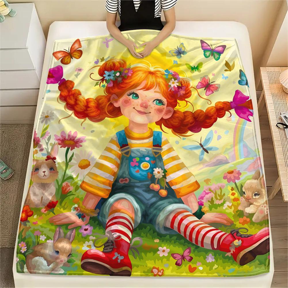

1PC Pippi Longstocking Print Flannel Blanket, High quality All Seasons, Home Decor, Warmth and Comfort, Perfect for Christmas Gifts 80cm x 120cm