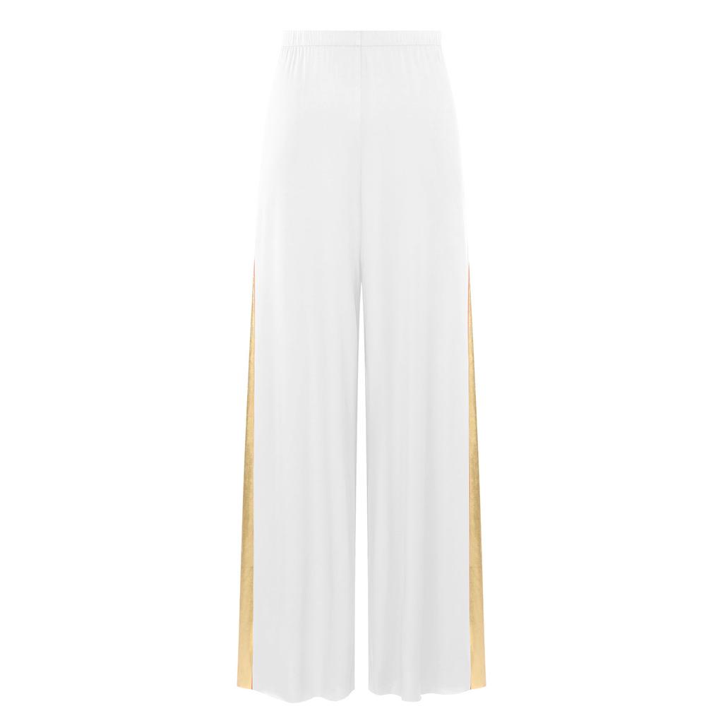 Womens Liturgical Dance Pants Metallic High Waist Elastic Waistband Wide Leg Loose Performance Trousers