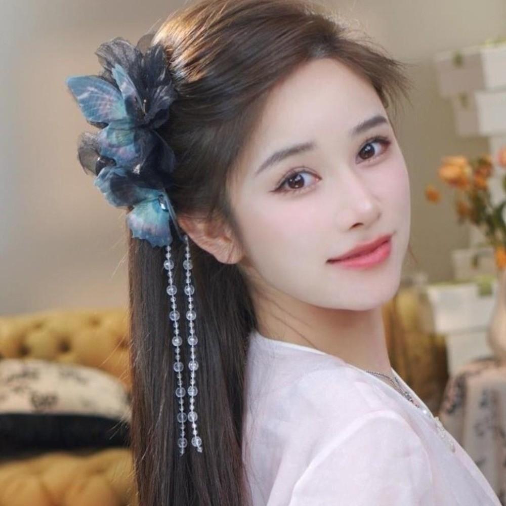 Beads Butterfly Tassel Hair Claw Clips Elegant Ancient Style Hairgrips  Girls