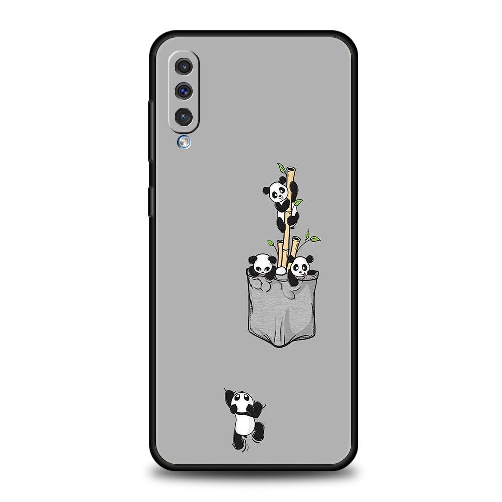 Case For Samsung A24 A12 A14 A32 A50 A70 A20E A20S A10S A22 A40 A34 A54 A42 A52 5G A02S A04s Cover Cute Panda Climbing Bamboo