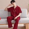 Happy button~ Summer pure cotton wedding couple pajamas red short-sleeved trousers newlywed men's and women's loungewear set