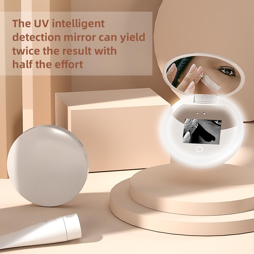 Sunscreen UV Mirror with UV Camera for Sunscreen Test LED Fill Light 3 Light Mode Travel Makeup Mirror Handheld Make Up Mirror