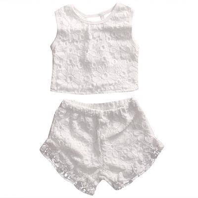 2-7Y Baby Kids Clothes Off Shoulder Ruffle Sleeveless Tops Solid T-Shirt Plaid Bow Shorts 2Pcs Summer Outfit Set