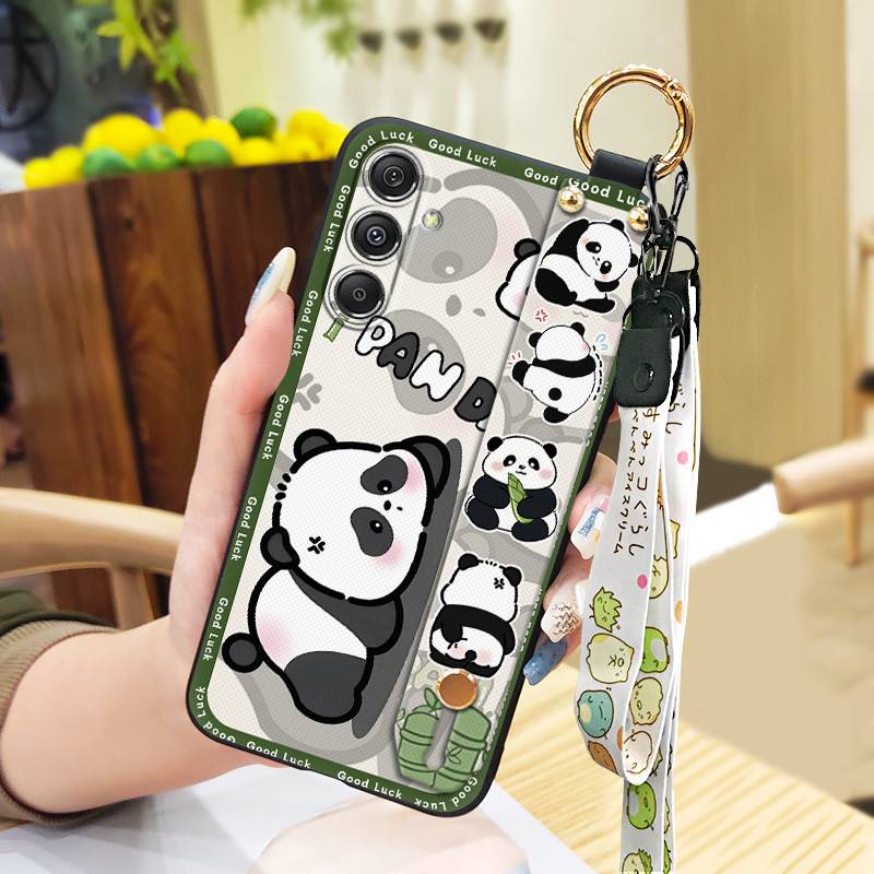 Kickstand Back Cover Phone Case For Samsung Galaxy M34 5G/F34/SM-M346B Anti-dust Shockproof Dirt-resistant Lanyard Panda