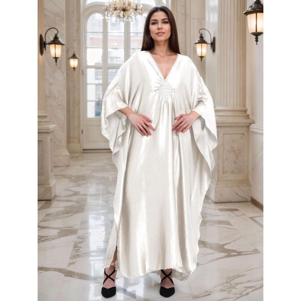 Gold Luxury Beach Dress Woven Holiday Robe Loose Plus Size Turkish Kaftan Dress