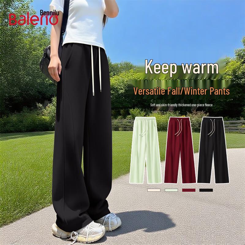 Baleno Damen Fleecegefütterte Gerade Weitbeinige Sweatpants