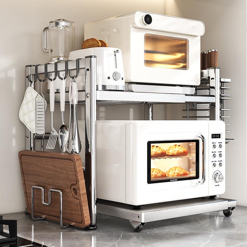Adjustable Pull-out Microwave Oven Rack – Multi-functional Stainless Steel Shelf for Kitchen Countertop Cookware Storage