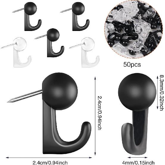 Push Pin Hooks - 50 Pieces Cork Board Hooks, Push P for Wall, Decorative Thumb Tacks Hook for Photo Wall, Bulletin Board, Home Wall, Map, Calendar,