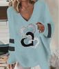 2023 Autumn/Winter Multi-color Women's V-neck Loose Long Sleeve Pullover Top