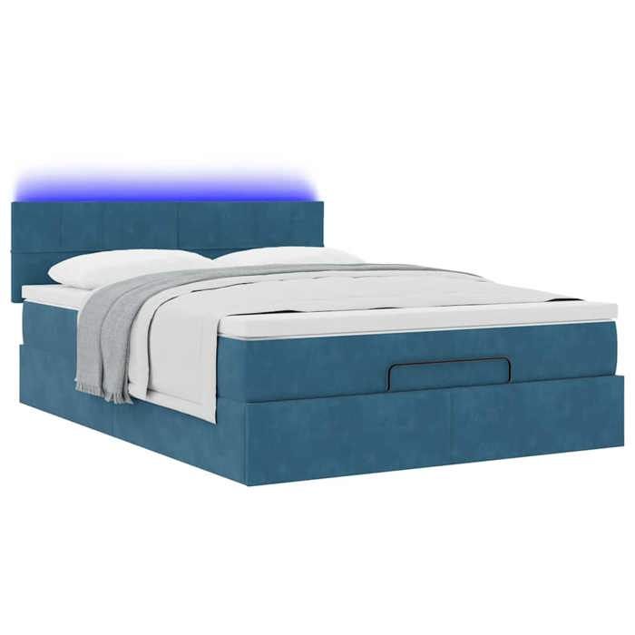 VidaXL Ottoman Bed Frame with Mattress Dark Blue 140x200 Cm Velvet 3312630