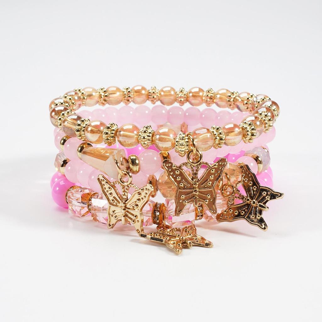 Bohemian Multi-layer Beaded Bracelet with Butterfly Pendant