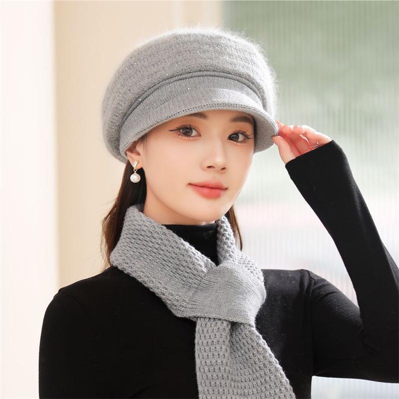 Fashion New  Faux Rabbit Fur Piled Thickened Knitted Hat Children Autumn and Winter Mother Warm Wool Cap Cap