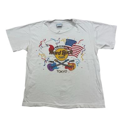 Vintage Hard Rock Cafe Shirt Mens Large L White Tokyo American Flag 1993 90s