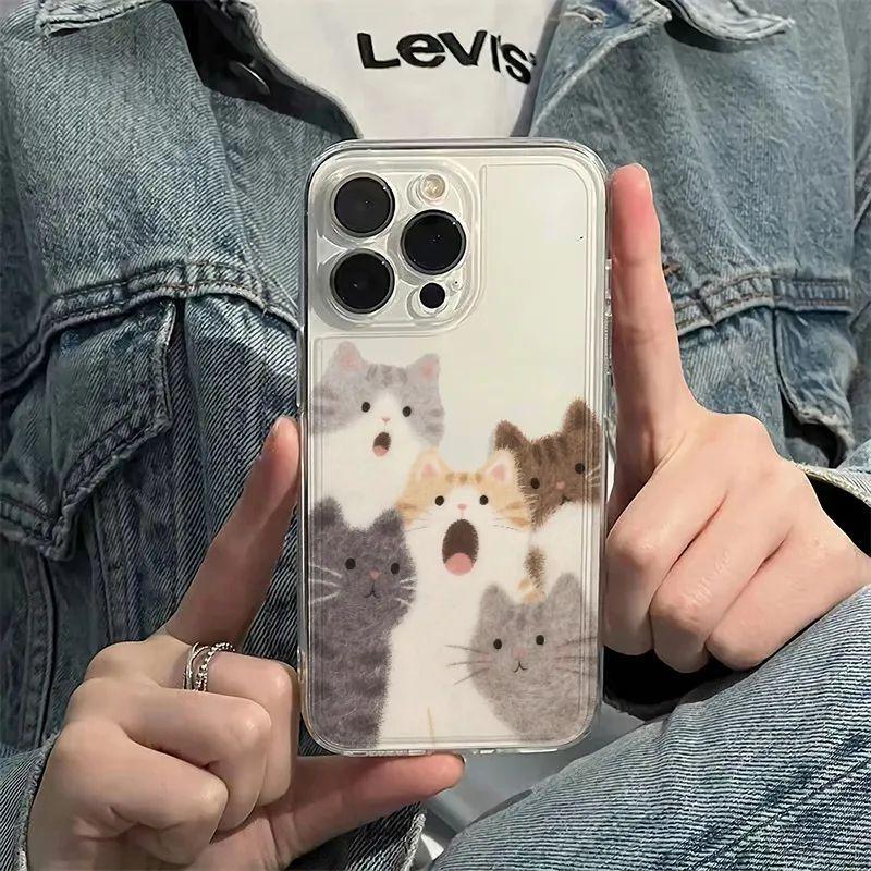 Shocking Cat Pattern Phone Case for IPhone 17 12 16 14 13 11 15 Pro Max IPhone 16 15 14 Plus Transparent Phone Soft Case
