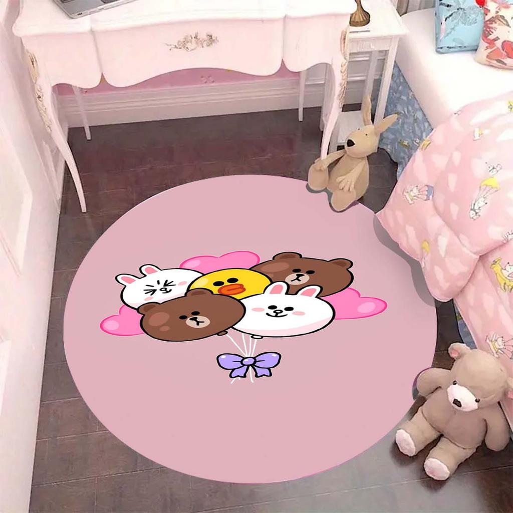 Line Friends Brown Sally Round Rug Cute Cartoon Pattern Circular Carpet Soft Anti-Slip Mat for Kids Room Playroom