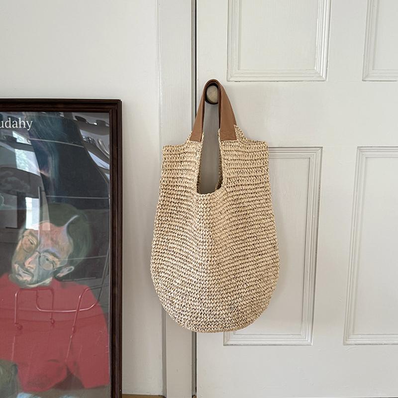 Borsa a Spalla Intrecciata Fatta a Mano Vintage da Spiaggia Estiva Rattan Rattan Borse da Shopping Bohémien da Donna per Viaggio Estivo Vacanza Tote Casual