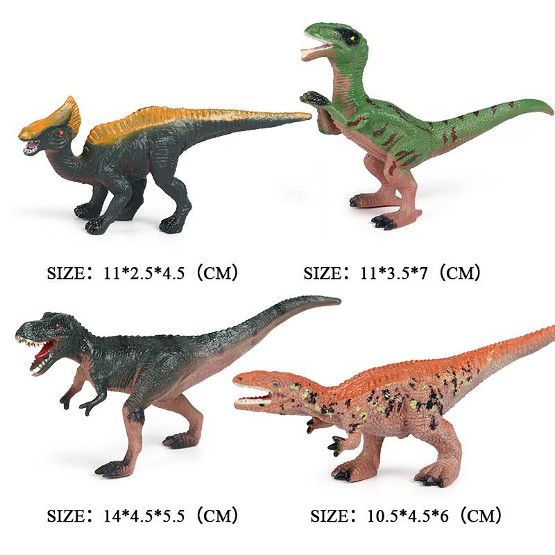 Oenux 4pcs Small Jurassic Dinosaur Set Action Figure T-Rex Mosasaurus Velociraptor Carnotaurus Animals Model Educational Kid Toy
