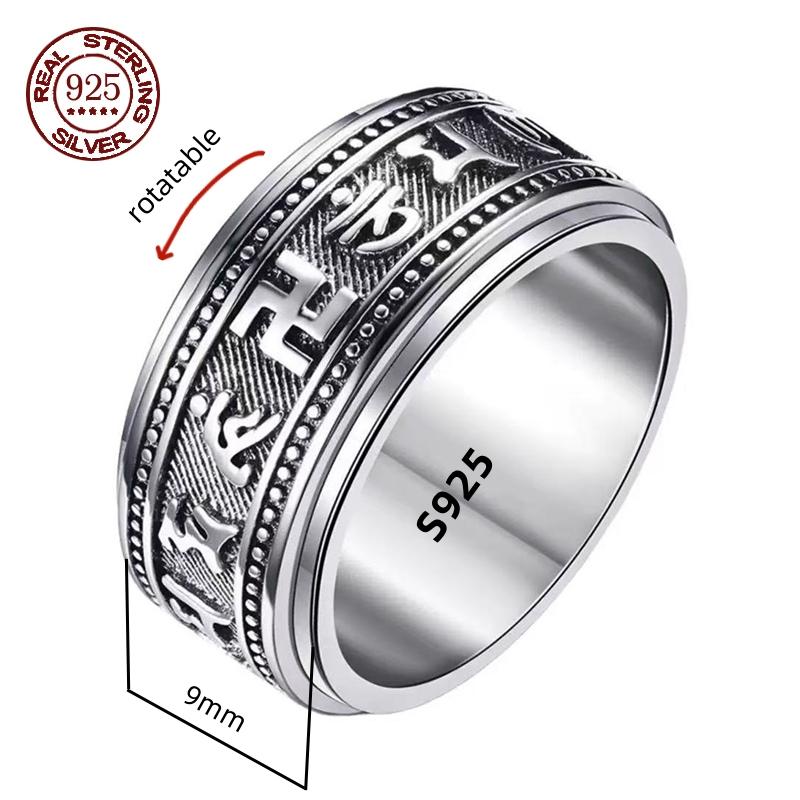 12mm Width Real S925 Silver Lucky Dragon Double Layer Rotatable Closed Dragon Ring For Man Woman Fiine Jewelry Gift
