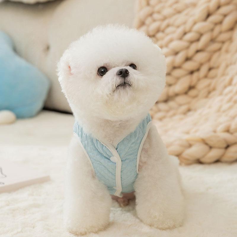 Autumn and winter puppy dog vest pressure bubble rhombus can be towed to keep warm two feet small dog teddy bear pet clothes