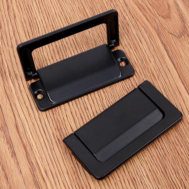 2Pcs Drawer Concealed Folding Handle Cabinet Hidden Pull Zinc Alloy Black Flat Cupboard Handles Furniture Hardware Accessories