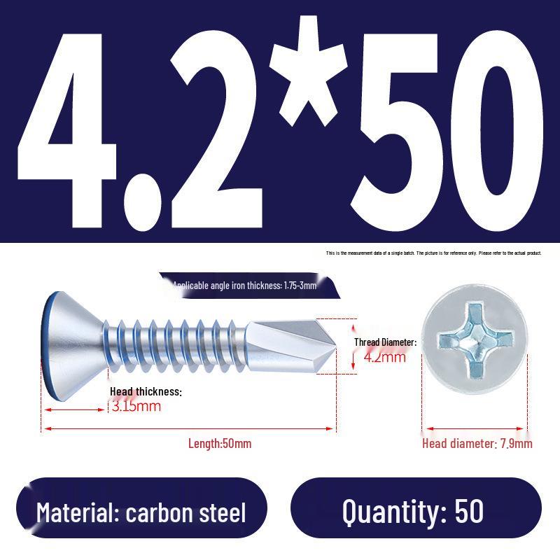 Phillips Flat Head Blue Zinc Plated Stainless Steel Self-Drilling & Self-Tapping Screws M3.9-M5.5