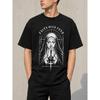 T-shirt nera oversize da uomo con stampa di suora gotica, maglietta a maniche corte con girocollo in misto cotone per streetwear, casual, uso quotidiano
