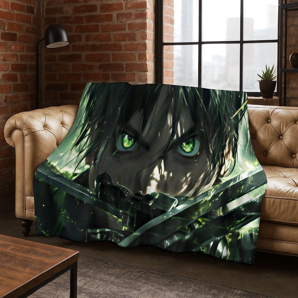 2026 New Anime Attack on Titan Eren Mikasa Cartoon Flannel Blanket,Cozy Soft Throw Blanket for Home Bedroom Bed Sofa Cover Kids