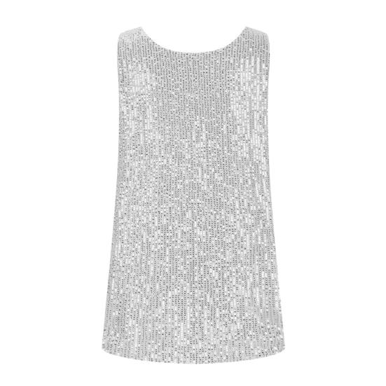 Damen Oberteile Rundhals Ärmellos Glitzernde Pailletten Weste Pendlerstil Weich Dehnbar Lockerer Schnitt