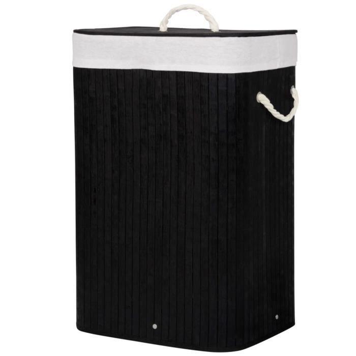 Panier à Linge - SPRINGOS® - 72L - Bambou - Noir - Amovible avec Couvercle