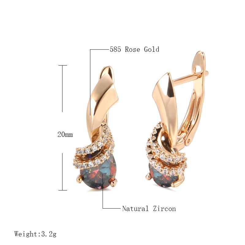 New  Rose Gold Stud Earrings For Women Colorful Water Drop Natural Zircon Bride Wedding Earrings Fashion Party Jewelry