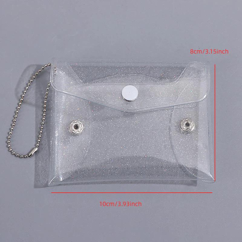 1Pcs Mini Pvc Clear Card Holder Keychain Glitter Transparent Coin Purse Snap Button Wallet For Earphone Jewelry Daily Storage