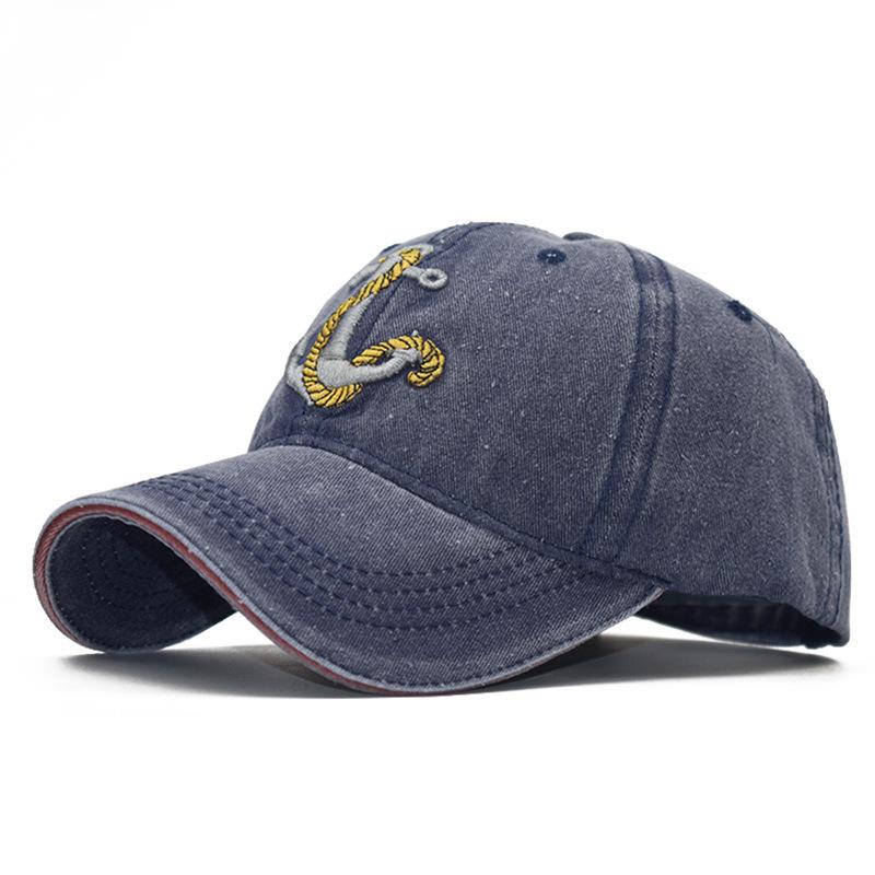 Pirate Anchor Embroidery Washed Retro Baseball Cap Ladies Retro Casual Cap Men'S Outdoor Sunscreen Visor