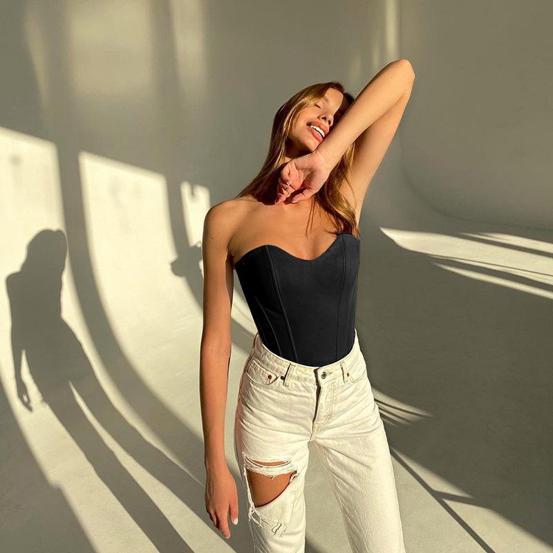 Women's Summer Waistband Vest Wrap Vest Sleeveless Off Shoulder Crop Tops Fashion Sexy Corset Vest