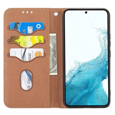 For Samsung Galaxy A55 5G Leather Case Magnetic Closing Cover Woven Texture with Strap