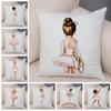 Cute Cartoon Sofa Pillowcase Home Soft Peach Skin Pillowcase Nordic Style Decoration Pink Ballet Girl Cushion Cover