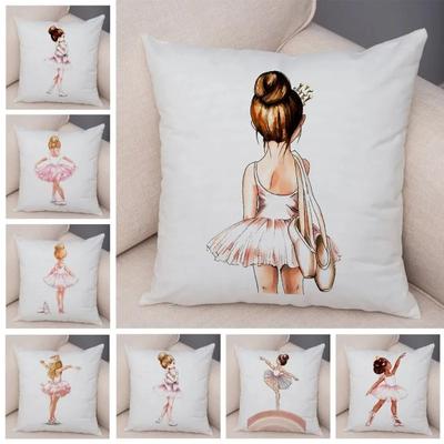 Cute Cartoon Sofa Pillowcase Home Soft Peach Skin Pillowcase Nordic Style Decoration Pink Ballet Girl Cushion Cover