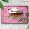 Rustic Pink Metal Cowboy Hat Wall Art, Vintage Western Cowgirl Sign for Farmhouse Bar Cafe Decor