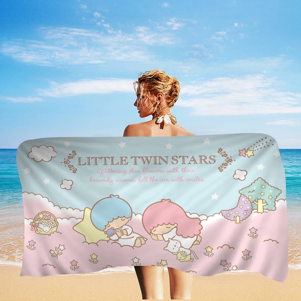 Cartoon Cute Little Twin Stars Microfiber Beach Towel Absorbent Quick Dry Soft Yoga Swimming Resort Mountain Climbing Towel