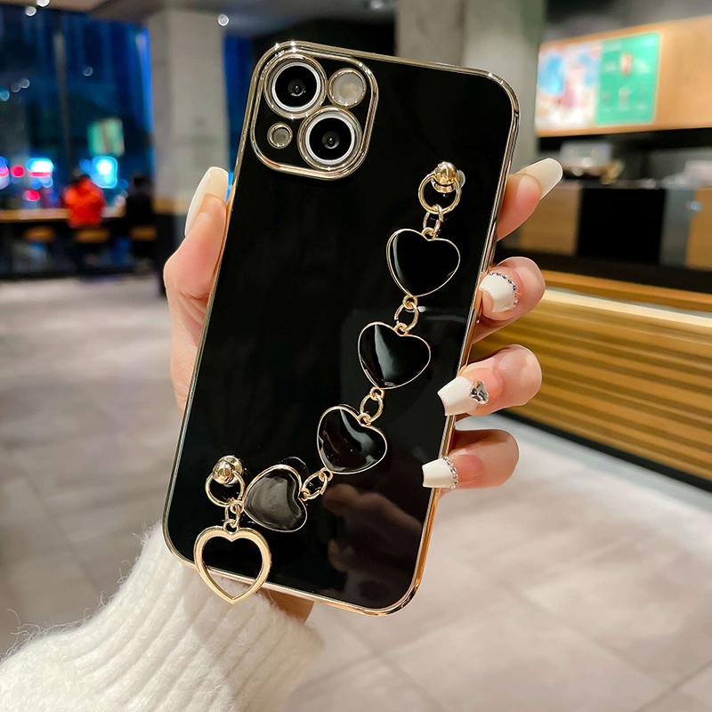 Pokovování Měkké Silikonové Pouzdro na Telefon Pro Honor 9X 90 X6A X8B Redmi 12 13C 14C Note10 Note13 Note 14 Poco C65 C75 S Náramkem Kryty S Láskou Srdce